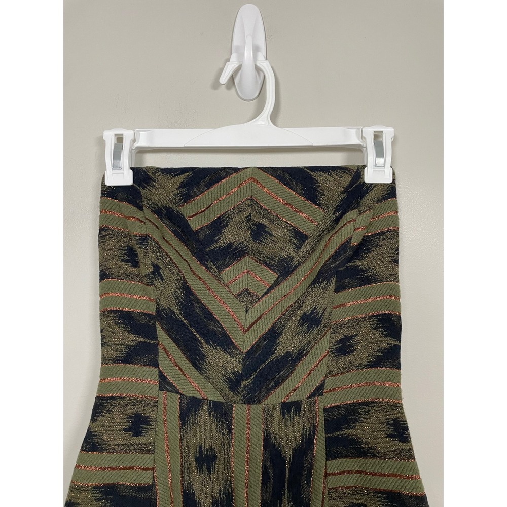 Ramy Brook Strapless Structured Mini Dress Green Ikat Print Size 6 Event Party - Picture 2 of 8